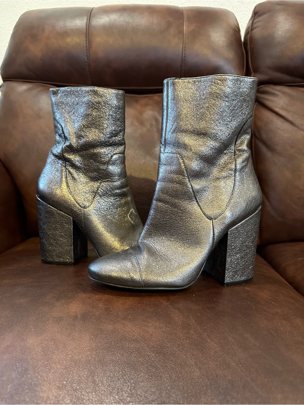 Womens Black Metallic Block Heel Ankle Boots
